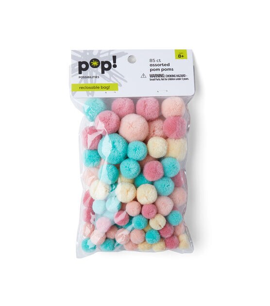 85mm Pink & Blue Assorted Pom Poms 85ct by POP!