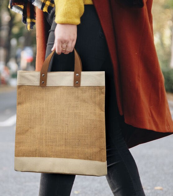 Large Canvas Tote with Leather Straps Natural