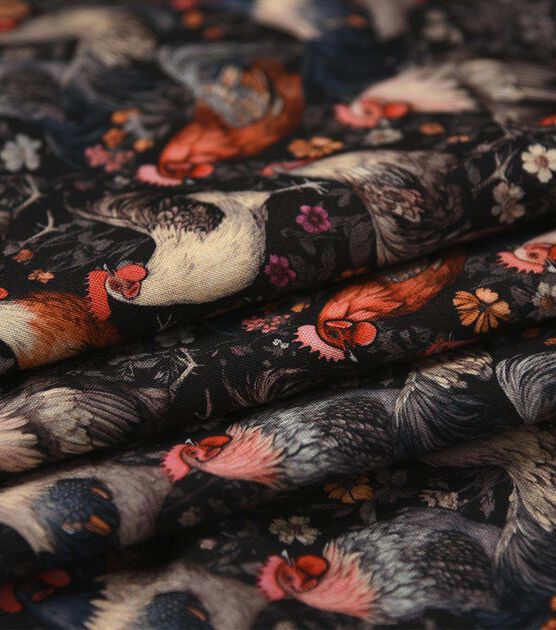 Roosters on Black Novelty Cotton Fabric, , hi-res, image 3