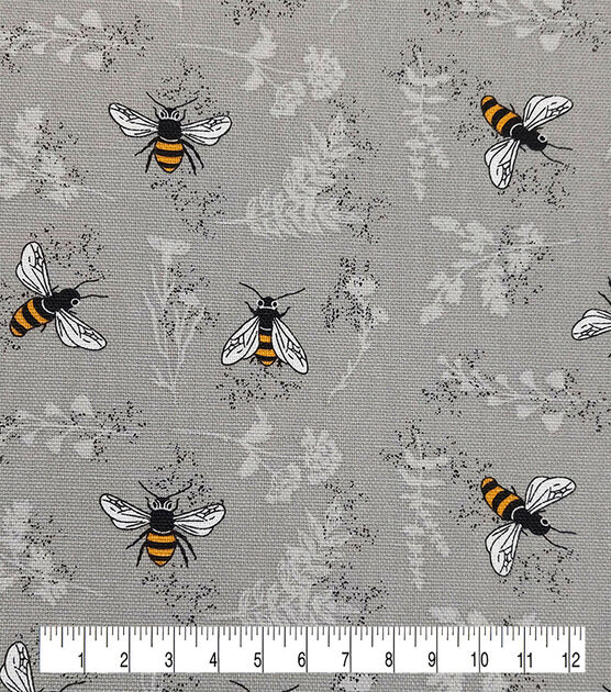 Cotton Canvas Grey Bee Fabric