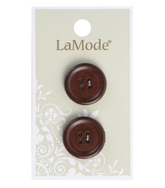 La Mode 3/4" Brown Leather 4 Hole Buttons 2pk