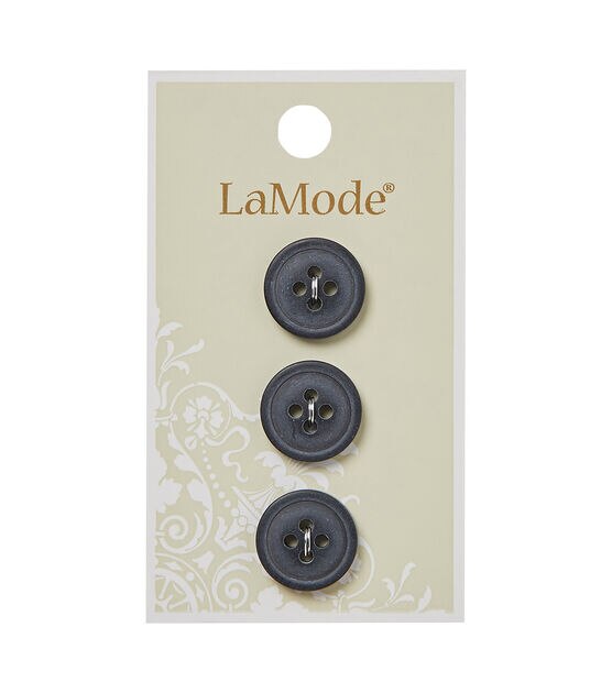 La Mode 5/8" Black 4 Hole Buttons 3pk