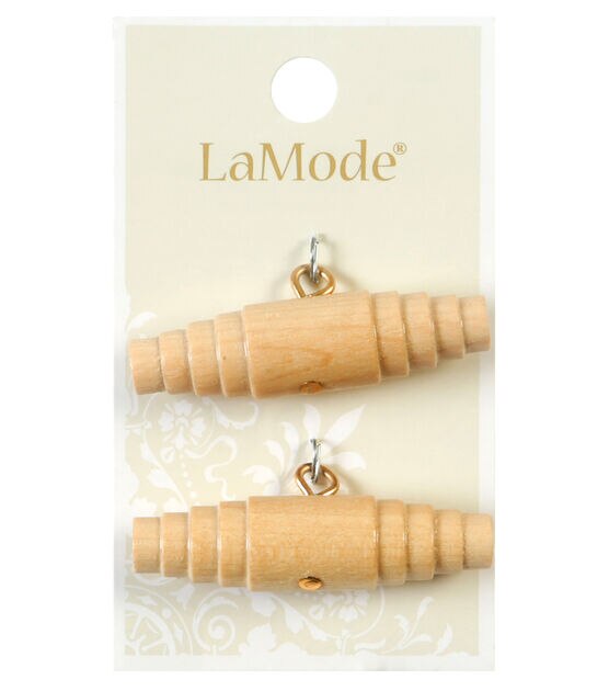 La Mode 1 3/4" Natural Wood Toggle Buttons 2pk
