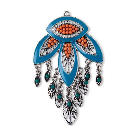 3" Silver & Turquoise Enamel Petal Chandelier Pendant by hildie & jo, , hi-res, image 2