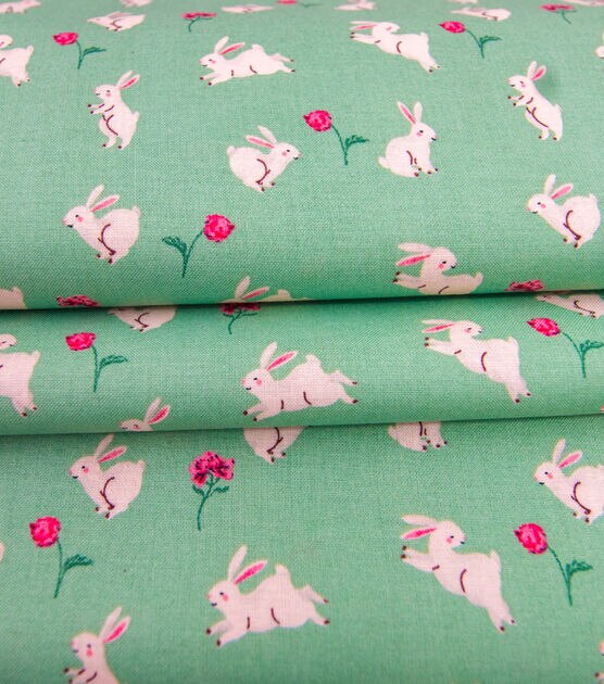 Hopping Bunnies On Sage Green Easter Cotton Fabric, , hi-res, image 4
