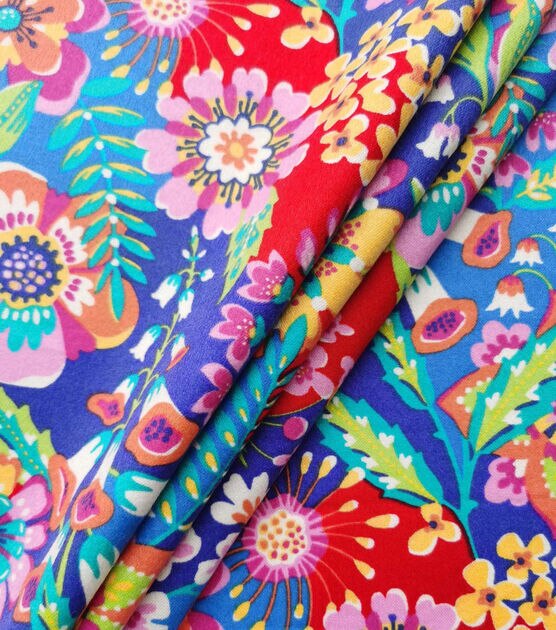 Multicolor Floral on Blue Luxe Flannel Fabric, , hi-res, image 3