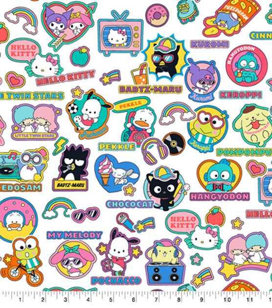 Hello Kitty And Friends Stickers Cotton Fabric
