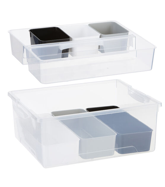 Top Notch 11.5 x 14.5 Gray & White Plastic Box with 9 Containers - Plastic Storage - Storage & Organization - JOANN Fabric and Craft Stores