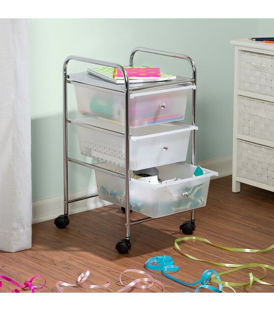 25" Steel Rolling Storage Cart With Clear Plastic 3 Drawers by Top Notch, , hi-res, image 2