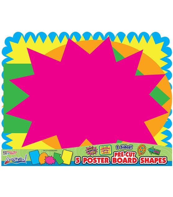18-Count Neon Poster Board Cutout Shapes, 6 Designs, 11 x 14 Inches