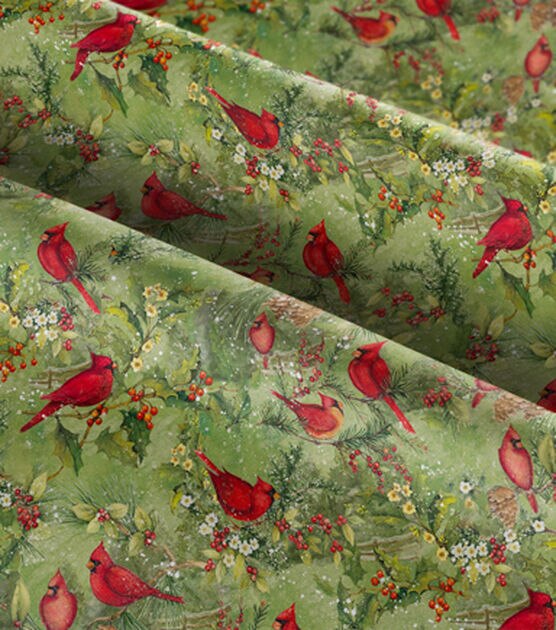 Susan Winget Cardinals on Branches Christmas Cotton Fabric, , hi-res, image 3