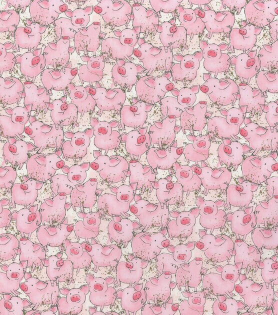 Hi Fashion Watercolor Packed Pigs Novelty Cotton Fabric
