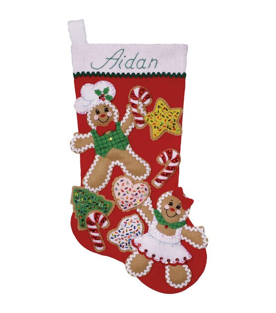 Gingerbread & Candy Canes Wool Applique Christmas Ornament Stitch