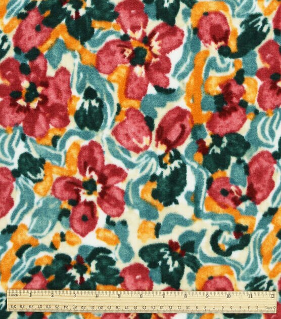 Multicolor Painted Floral Luxe Fleece Fabric, , hi-res, image 3