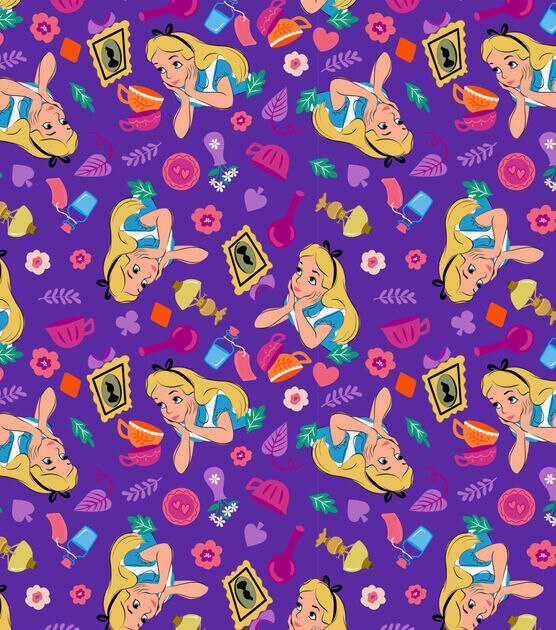 Alice In Wonderland Icons Fleece Fabric, , hi-res, image 2