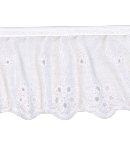 White Classical Cotton Eyelet Lace Trim with Finished Scalloped Edge - 2.25