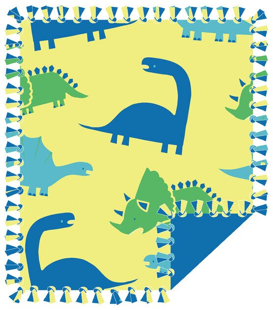 48" Wide Green & Blue Dinosaurs No Sew Fleece Blanket by Happy Value
