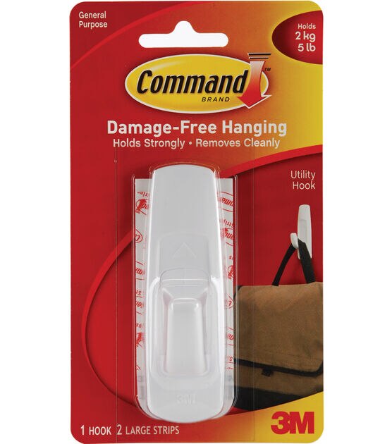 Command Designer Hooks, Medium, Plastic, 3 lb Capacity, White, 13 Hooks and 16 Strips/Pack