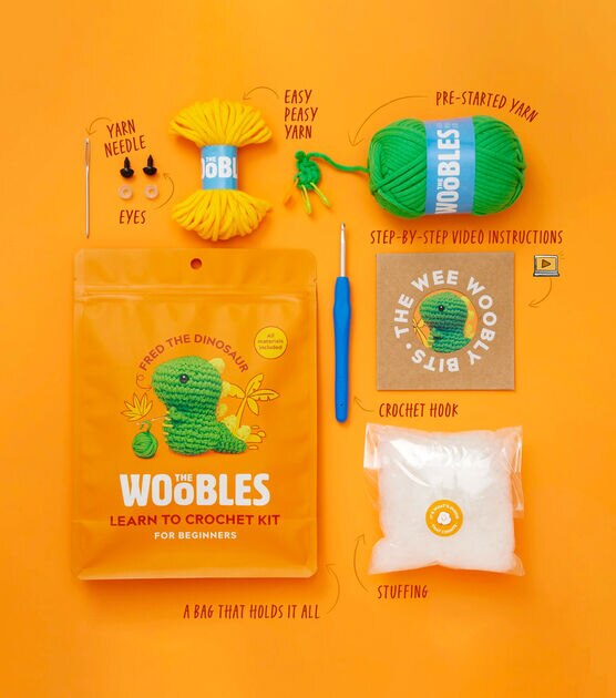 The Woobles 4.5 Pink Dinosaur Crochet Kit
