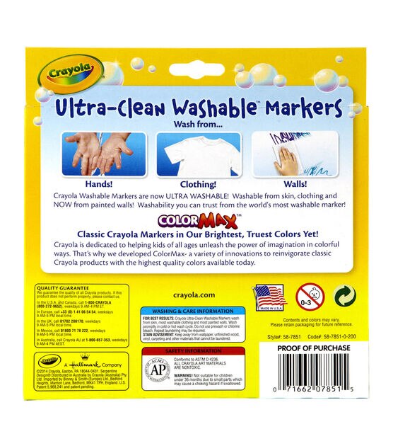 Crayola Ultra-Clean Markers, Washable, Broad Line, Classic Colors - 10 markers