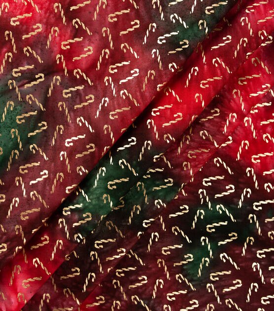 Candy Canes on Green & Red Tie Dye Christmas Metallic Cotton Fabric, , hi-res, image 3