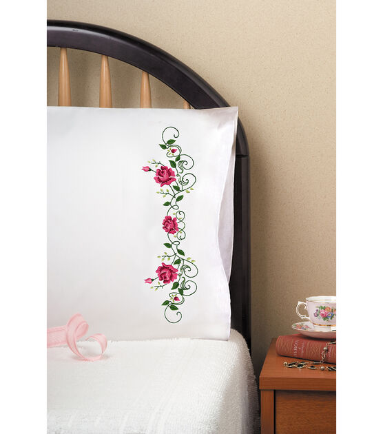 Tobin 20''x30'' Stamped for Embroidery Pillowcase Pair Rose Vine, , hi-res, image 2