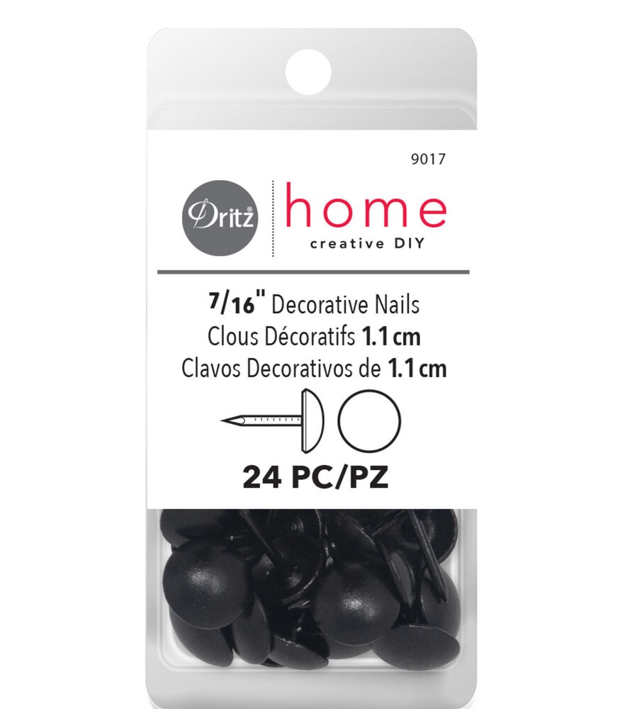 Dritz Home 7/16" Decorative Nails, 24 pc, Black, Black, swatch