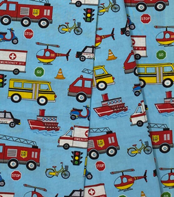 Transportation Vehicles on Blue Novelty Cotton Fabric, , hi-res, image 3