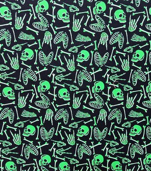 Skulls And Fall Floral Pink Halloween Cotton Fabric