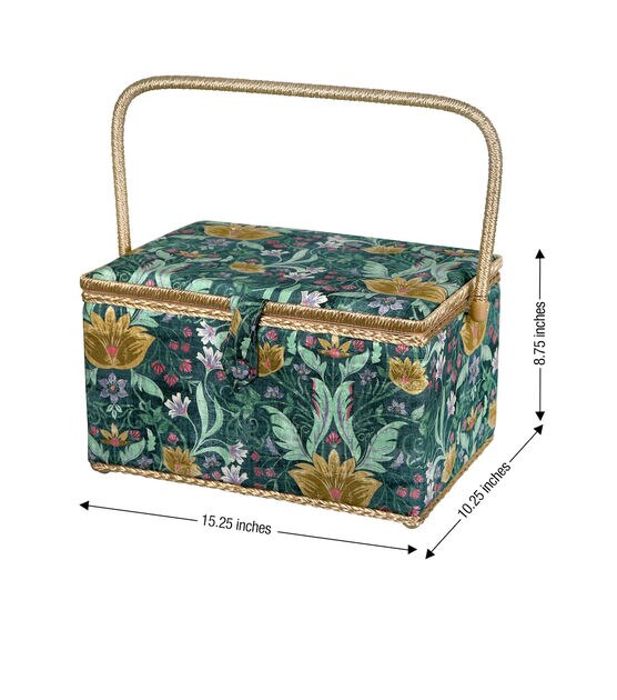 SINGER Extra Large Green Tapestry Print Sewing Basket, , hi-res, image 4