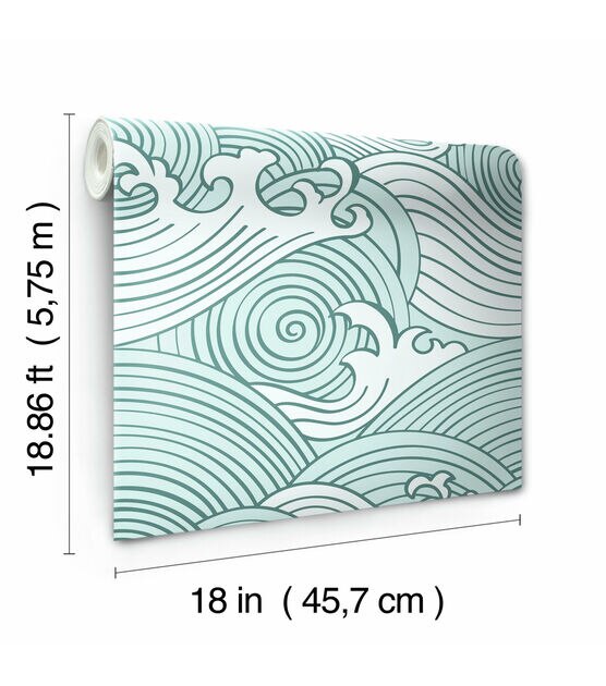 RoomMates 18" x 18' Teal Asian Waves Peel & Stick Wallpaper, , hi-res, image 6