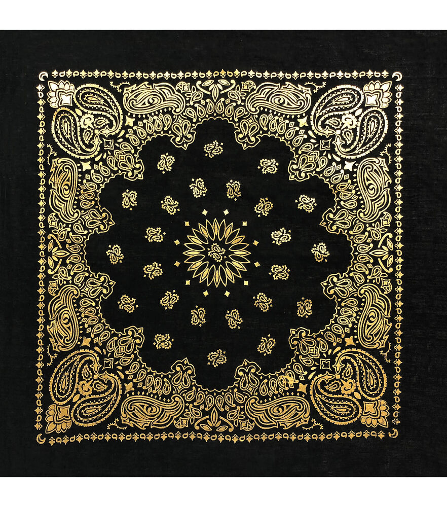 22" x 22" Cotton Paisley Bandana, Black Gold Paisley, swatch