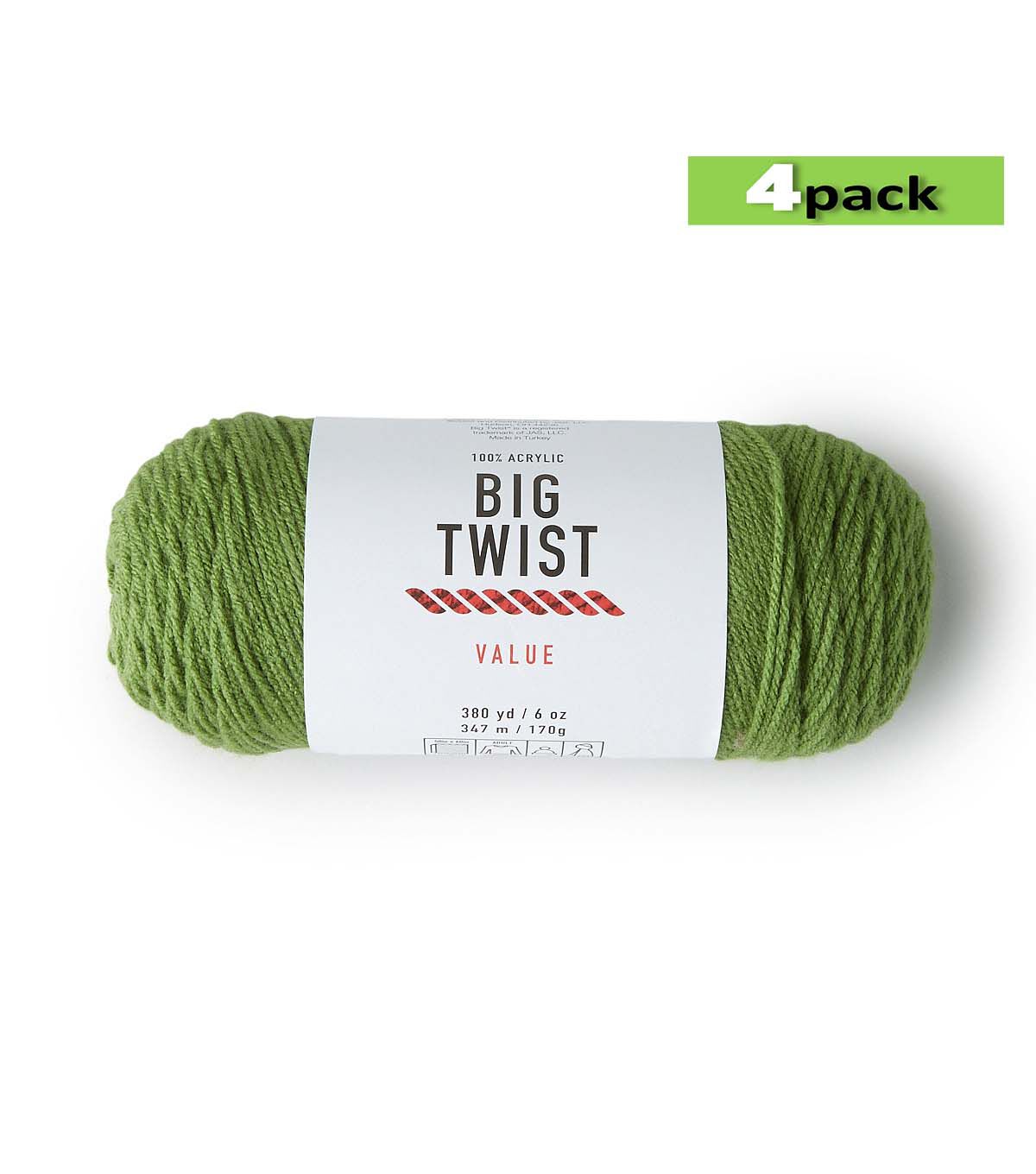 4pk Solid Green Medium Weight Acrylic 380yd Value Yarn by Big Twist