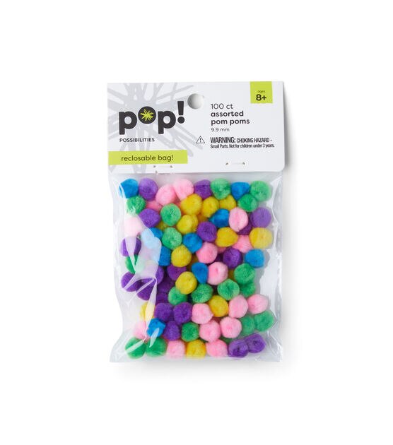 Pop! 7mm Multicolor Assorted Pom Poms 100ct - White - Kids Craft Basics - Kids