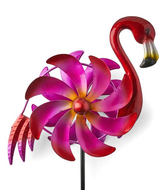 48" Spring Pink Flamingo Spinner Yard Stake by Place & Time, , hi-res, image 3