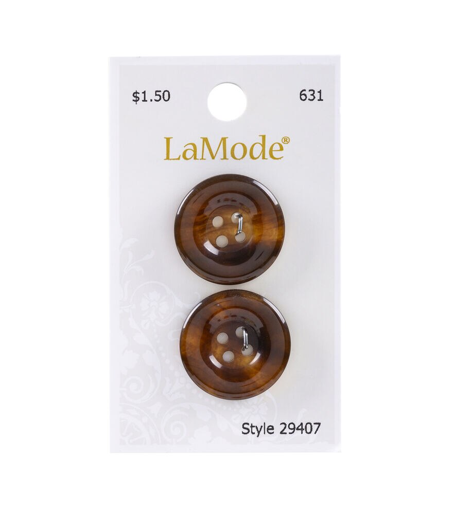 La Mode 7/8" Round 4 Hole Buttons 2pk, Tortoie 7/8in, swatch