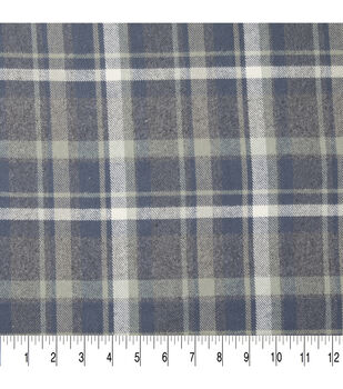 Brown Blue & White Cotton Flannel Small Check Fabric 44w x 2 yards