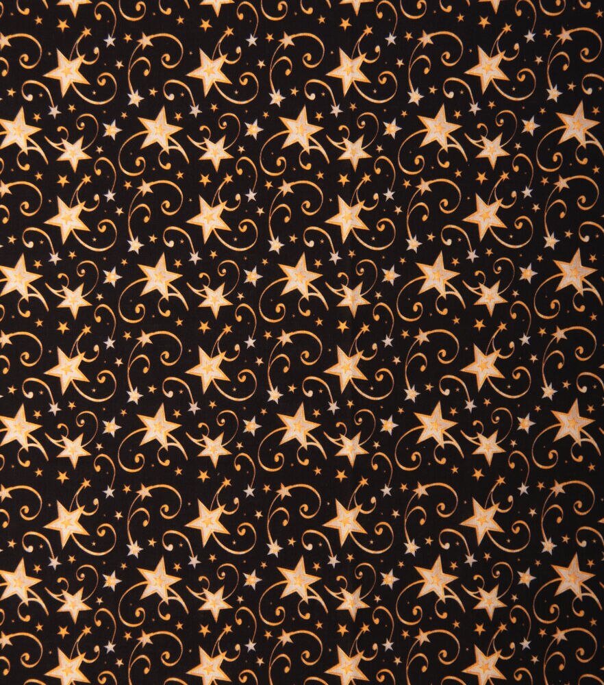 Swirls & Stars Christmas Cotton Fabric, Black, swatch