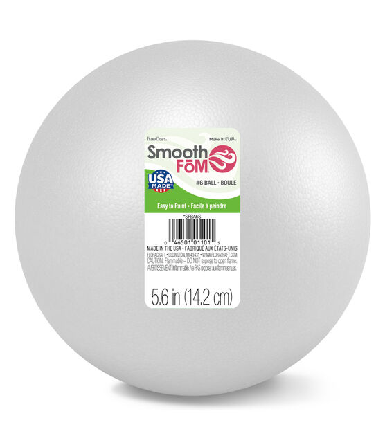 Smoothfoam, Styrofoam Ball, 6 Inches, White, Pack of 1