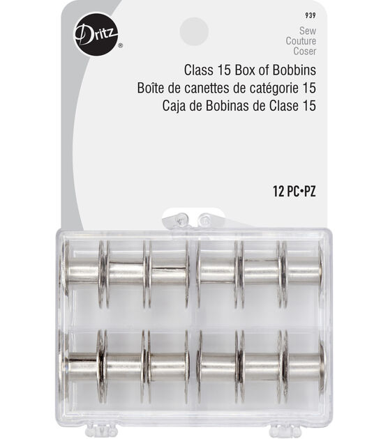 Dritz Class 15 Box of Bobbins, Clear, 12 pc