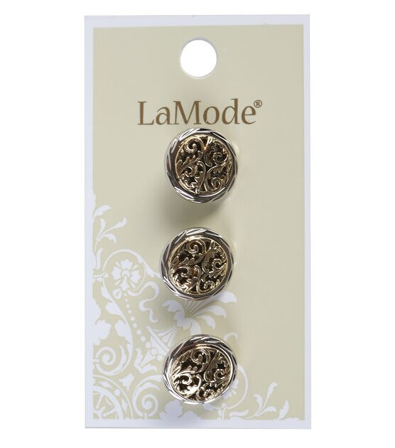 La Mode 5/8" Silver & Gold Shank Buttons 3pk