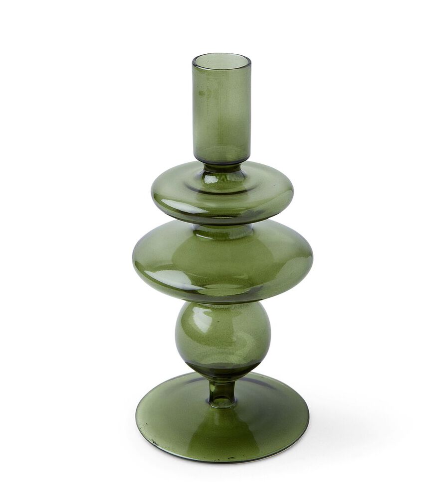 7.5" Spring Glass Abstract Taper Candle Holder by Place & Time, Green, swatch, image 1