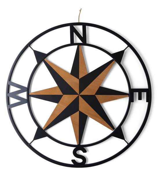 23" Summer Iron Wood Compass Wall Art by Place & Time