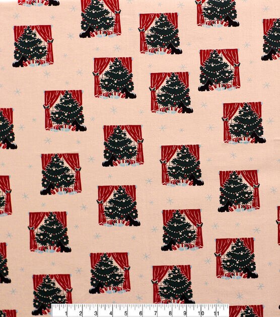 Trees & Snowflakes on Orange Christmas Cotton Fabric, , hi-res, image 2