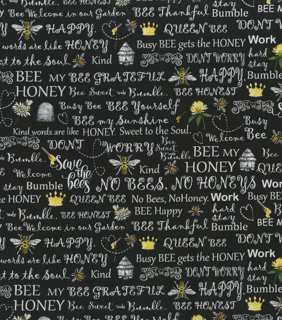 Hi Fashion Honey Bee Words Premium Print Cotton Fabric