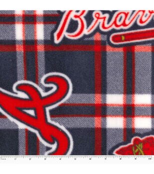 MLB Fleece Atlanta Braves Plaid Navy/Red, Fabric by The Yard