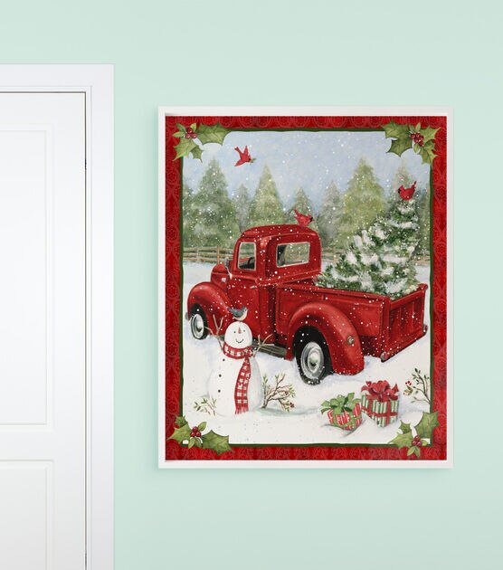 Snowman & Tree on Truck Christmas Quilt Panel Cotton Fabric, , hi-res, image 3