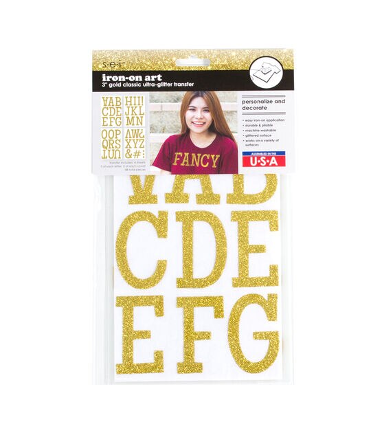 S.E.I. 2-inch Chunky Glitter Easy Iron-on Letters Transfer, Gold
