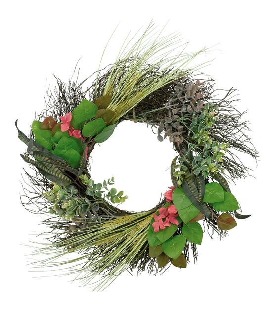 Northlight 22" Wheat  Eucalyptus & Twig Artificial Wreath