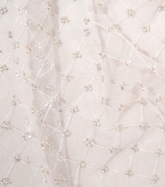Bridal Silver Trellis Bead Embroidery on Mesh, , hi-res, image 3